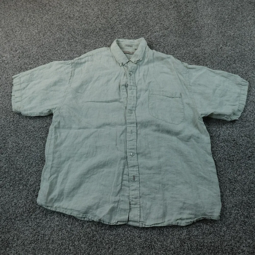 Indigo Palms Shirt Mens XL Green Irish Linen Short Sleeve Button Up Casual Beach